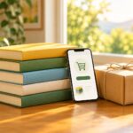 Colorful stack of books beside a smartphone and a parcel, representing buying books online in Nigeria